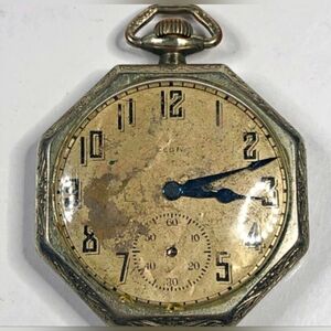 Vintage White Gold Filled Elgin Pocket Watch - 58.6 Grams Total Weight